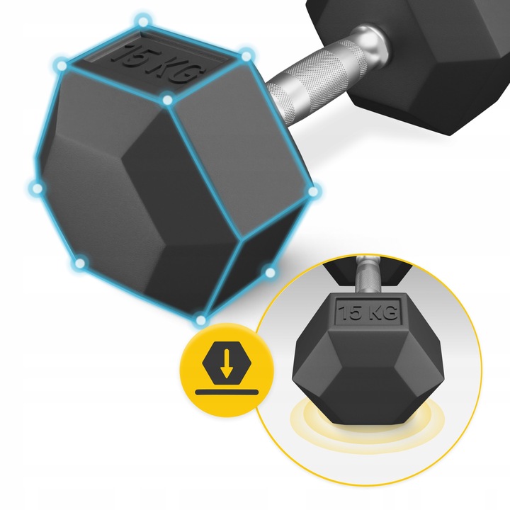 HANTLA HANTELEK ŻELIWNY GUMOWANY HANTEL HANTLE HEX SOLIDNY WYTRZYMAŁY 15 kg