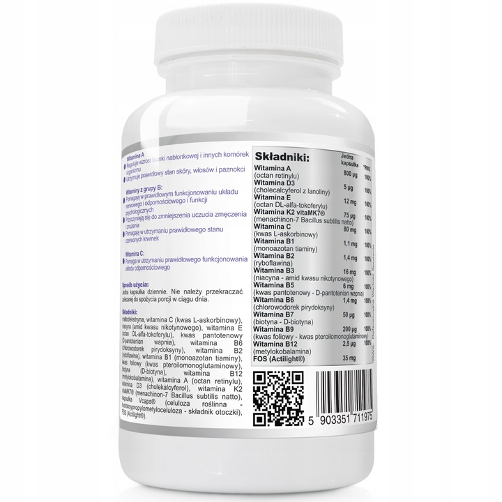 Multiwitamina Complex 120 kapsułek Wish Witaminy K2 D3 B12 Prebiotyk