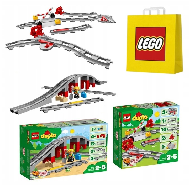 KLOCKI LEGO DUPLO WIADUKT 10872 i TORY 10882 DO POCIĄGU 10874 10875 + TORBA