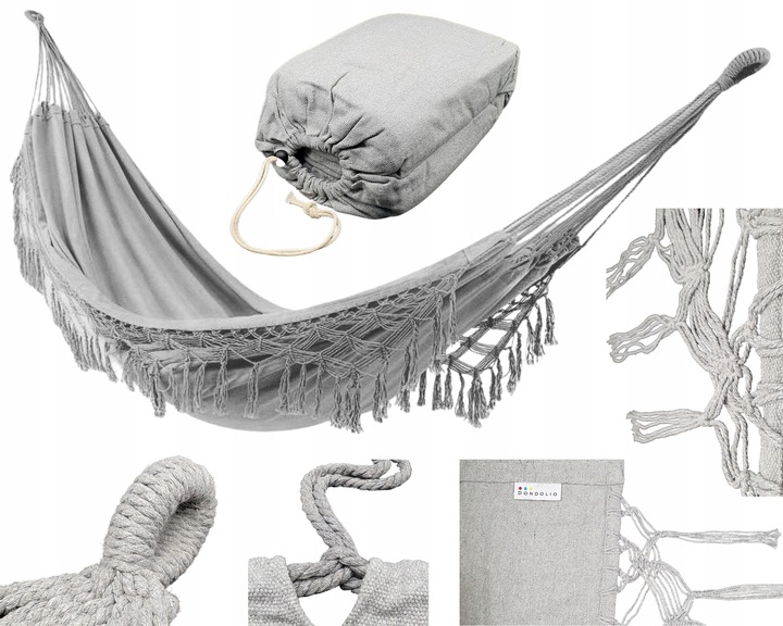 Hamak Brazylijski Dwuosobowy XXL 220kg BOHO makrama Wytrzymały DONDOLIO