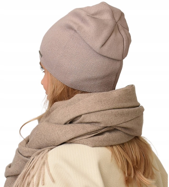 Jesienna CZAPKA damska nakrycie głowy polski producent latte gładka V3