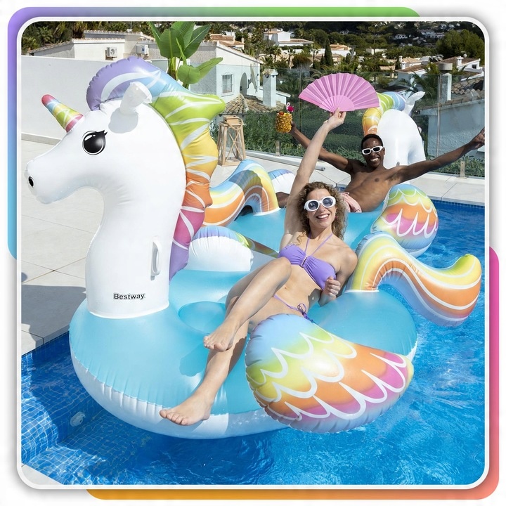 Materac Dmuchany Jednorożec GIGANT na Basen Plażę Uchwyty 224x159cm Bestway