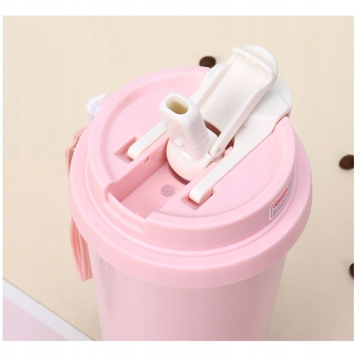 Kubek Termiczny Z Uchwytem I Ustnikiem, Przenośny 550 ml Biały