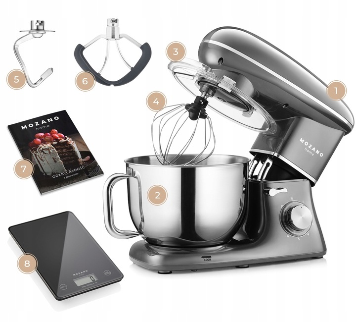 ROBOT PLANETARNY KUCHENNY MIKSER 6,2L DUŻY ZESTAW + WAGA + PRZEPISY MOZANO