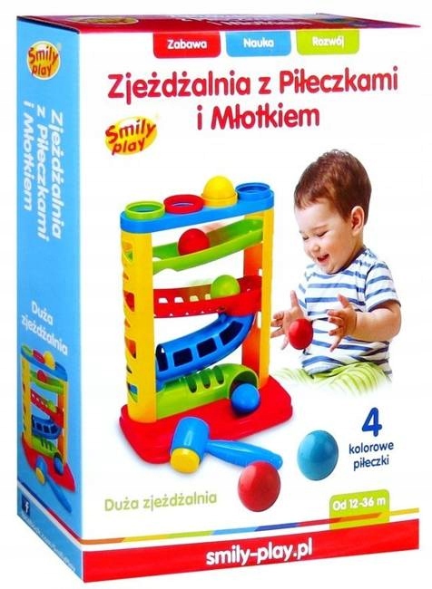 SMILY PLAY Zjeżdżalnia z piłeczkami i młotkiem piłeczki dla dzieci 12m+
