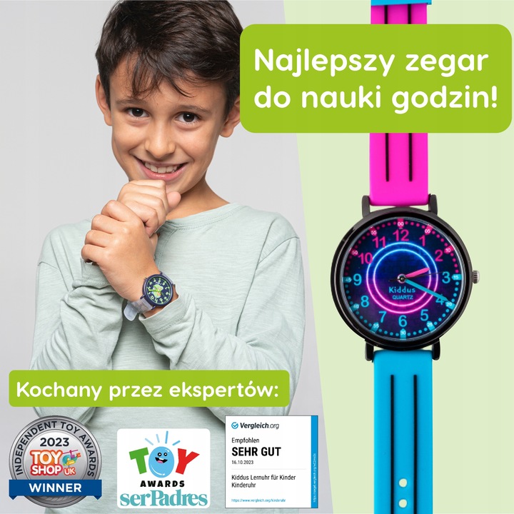 Kiddus Zegarek edukacyjny dla dzieci, idealny do nauki odczytywania godziny