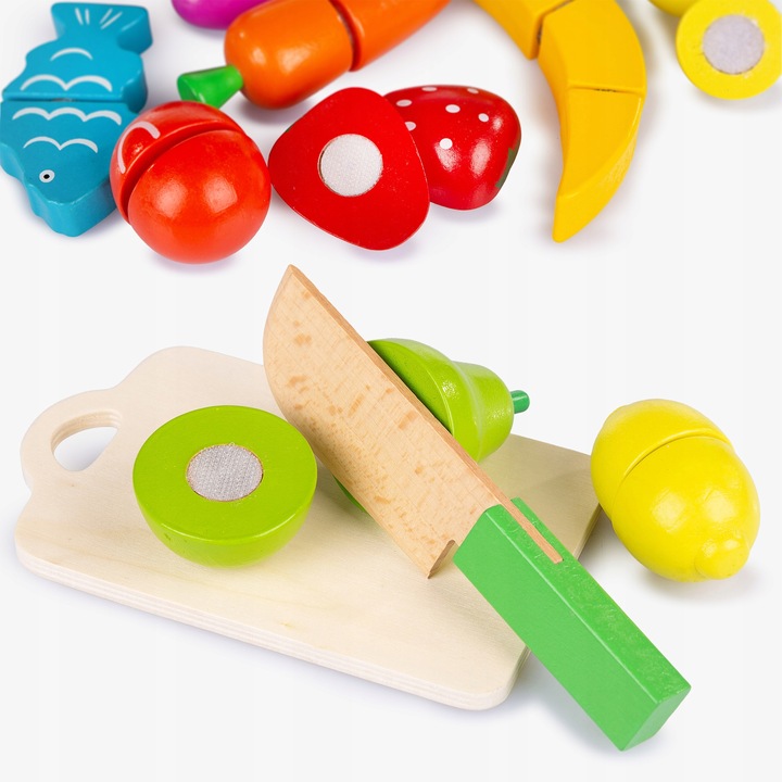 DREWNIANE OWOCE I WARZYWA DO KROJENIA NA RZEPY NÓŻ DESKA KINDERPLAY