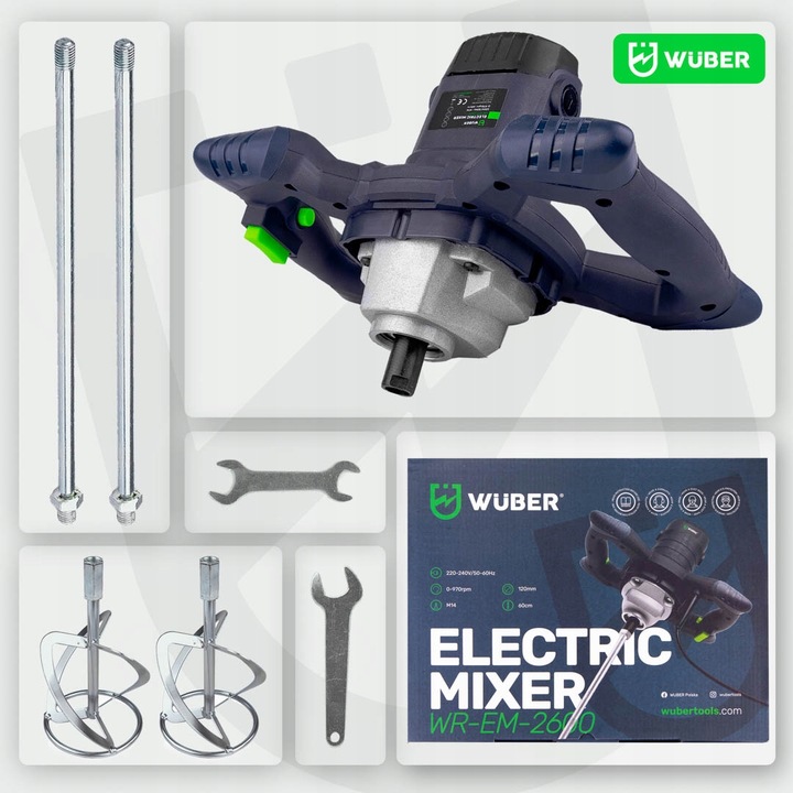 MIESZADŁO ELEKTRYCZNE DO KLEJU FARB BETONU 2600W + 2x MIESZALNIK PRZEDŁUŻKI