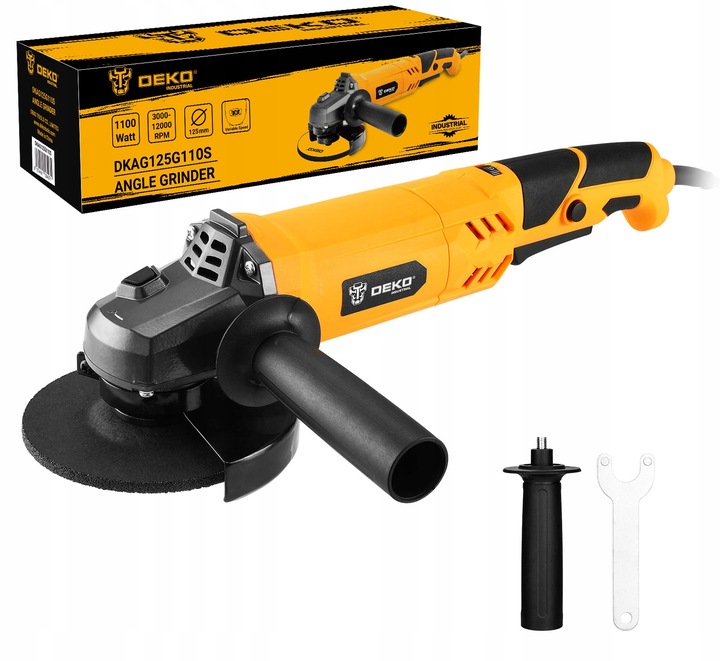 SZLIFIERKA KĄTOWA KĄTÓWKA 1100W 125MM Z REGULACJĄ OBROTÓW DEKO + 3 TARCZE