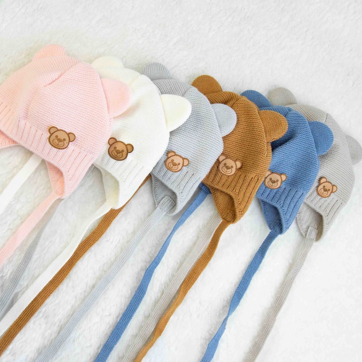 Czapka CZAPECZKA NIEMOWLĘCA dla niemowlaka Z USZAMI wiosna jesień 38-40