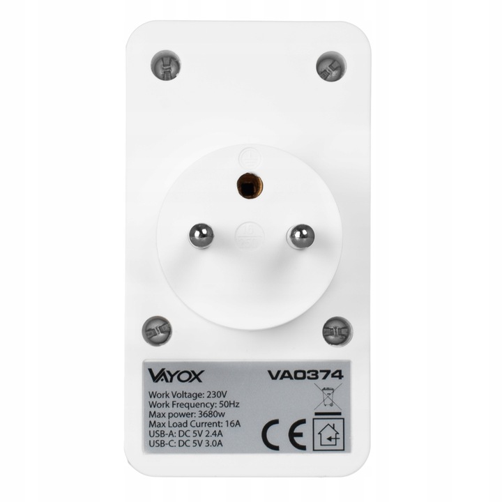 ROZGAŁĘŹNIK ELEKTRYCZNY 2 GNIAZDA ZŁODZIEJKA ŁADOWARKA 2x USB-C 2xUSB VAYOX