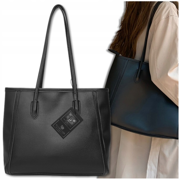 Torebka Skórzana Damska Czarna BAD&BAGS Na Ramię Torba Pojemna Shopperka