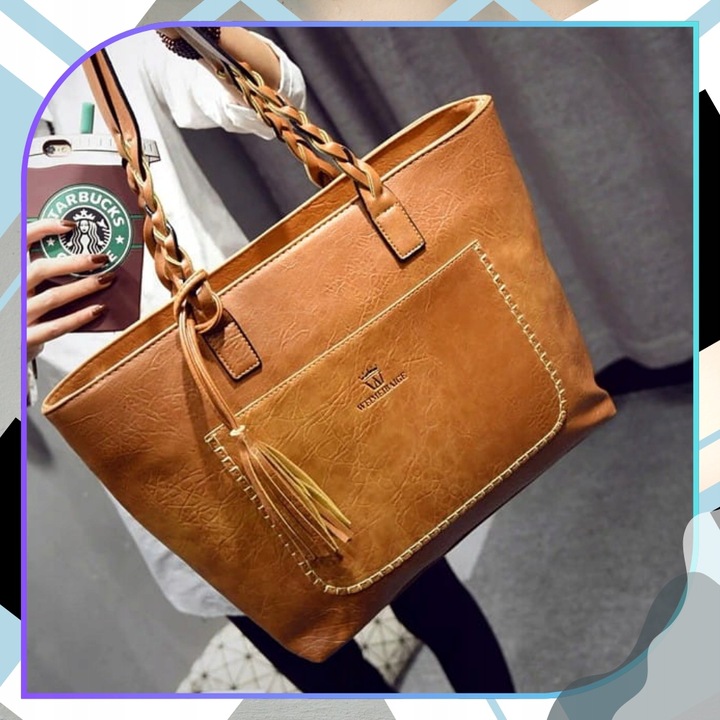 Damska Torebka A4 SHOPPER duża pojemna klasyczna skórzana brązowa eko skóra