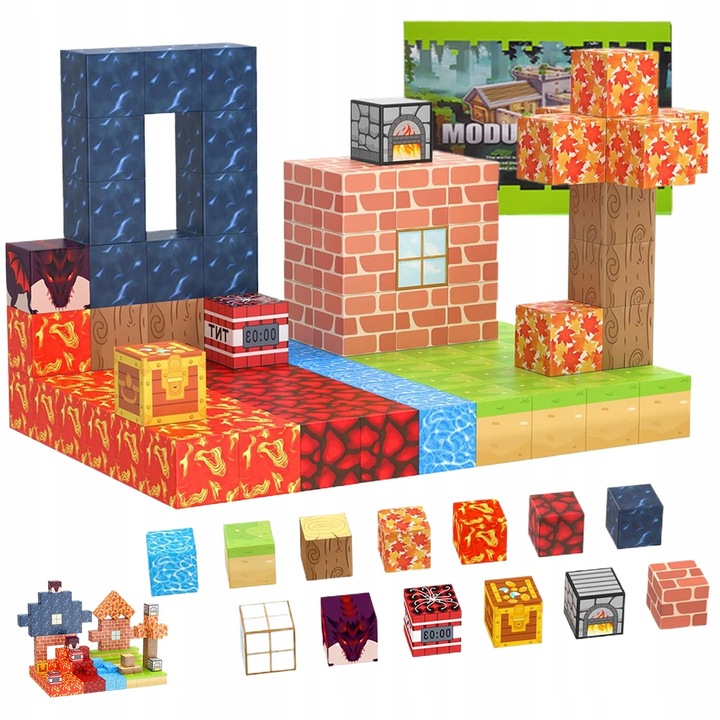 KLOCKI MAGNETYCZNE MINECRAFT BLOKI KLOCKI PIXELE SZEŚCIANY 100 KLOCKÓW