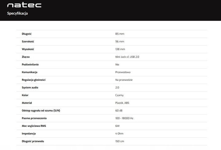 Głośniki komputerowe Natec Lynx 2.0 6W RMS