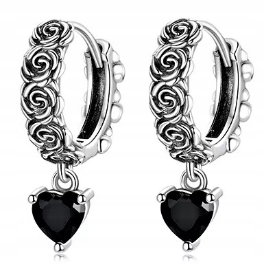 SREBRNE KOLCZYKI 925 DLA KOBIETY RÓŻE CZARNE KWIATKI ANGIELSKIE ZAPIĘCIE