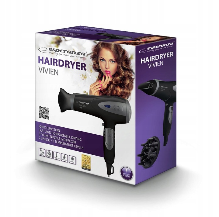 SUSZARKA DO WŁOSÓW MOCNA 2200W Z JONIZACJĄ + KONCENTRATOR I DYFUZOR