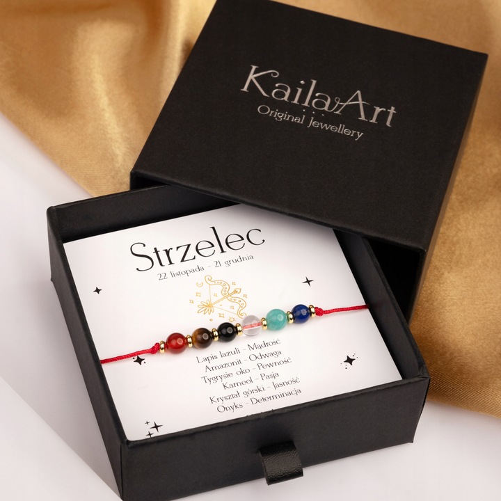 STRZELEC ZNAK ZODIAKU BRANSOLETKA czerwona na sznurku z kamieni naturalnych