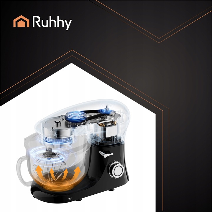 Robot Planetarny Kuchenny RUHHY 6,2L Wielofunkcyjny Mikser do Ciasta CZARNY