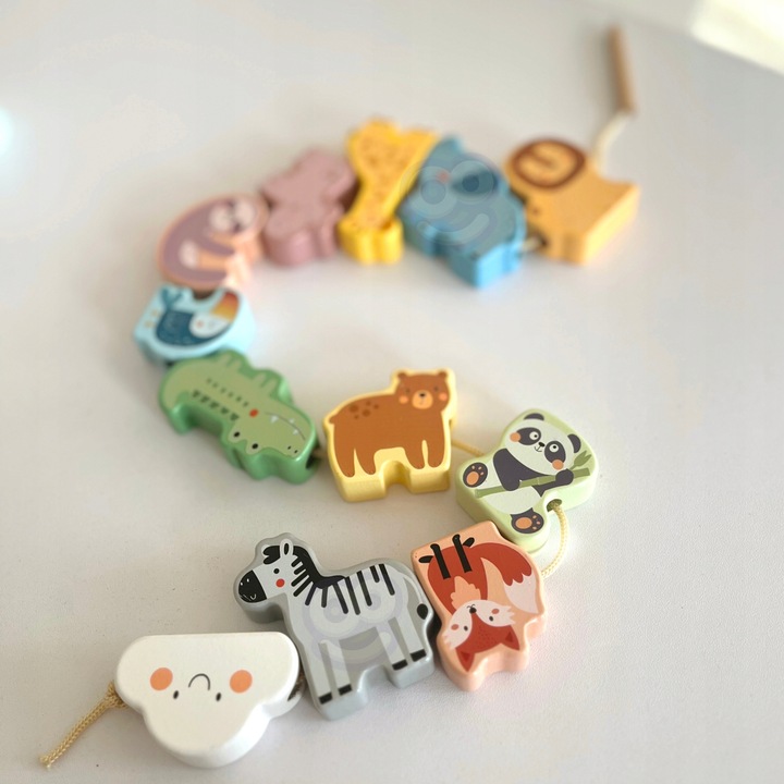 NAWLEKANKA ZOO DREWNIANA PRZEPLATANKA SZNUROWANKA KLOCKI 13 EL WOOPIE GREEN