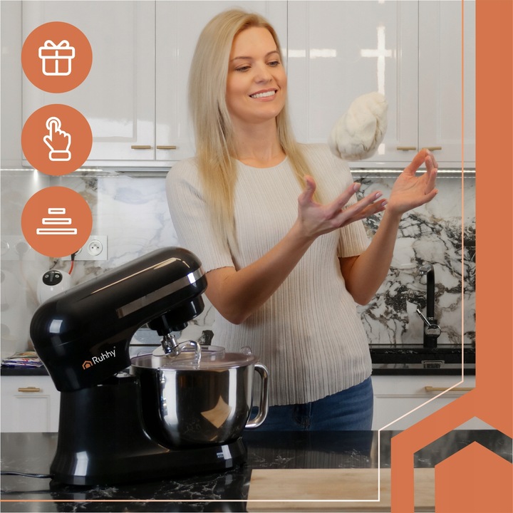 Robot Planetarny Kuchenny RUHHY 4,5L Wielofunkcyjny Mikser do Ciasta CZARNY