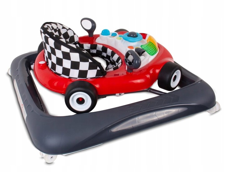 Interaktywny chodzik dla dzieci wyścigówka czerwono czarny