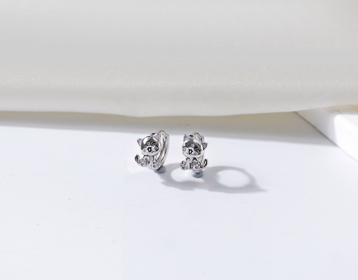 Srebrne kolczyki kółka koty kotki dla dzieci urocze srebro próba 925