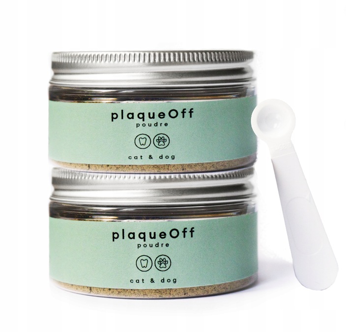 PlaqueOff 2 x 60 g – Suplement z alg na kamień nazębny pies / kot PLAQUE