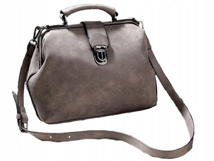 TOREBKA SZARA Damska Kuferek na Ramię do Ręki Pojemna Zamsz