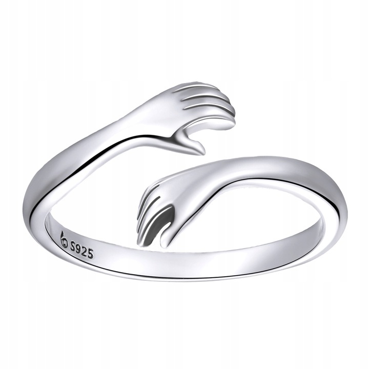 PIERŚCIONEK DŁONIE UŚCISK srebro 925 regulowany srebrny przytulenie pr. 925