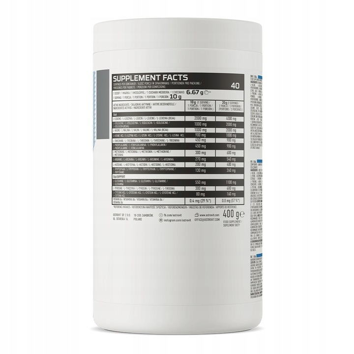 OstroVit EAA 400 g AMINOKWASY Regeneracja BCAA GLUTAMINA TYROZYNA LIZYNA