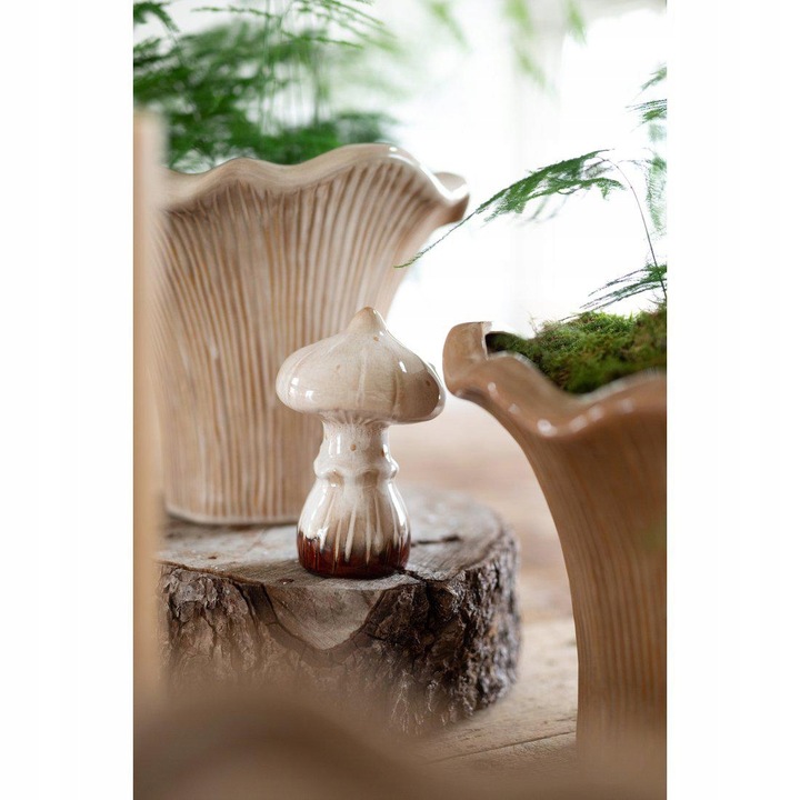 FIGURKA GRZYB Z PORCELANY BEŻOWY BRĄZOWY DEKORACJA OZDOBNA do domu ogrodu