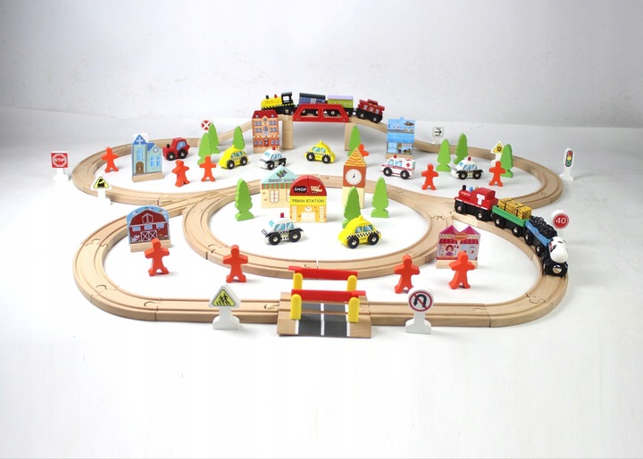 WIELKA KOLEJKA DREWNIANA TOR POCIĄG AUTKA 100 el.