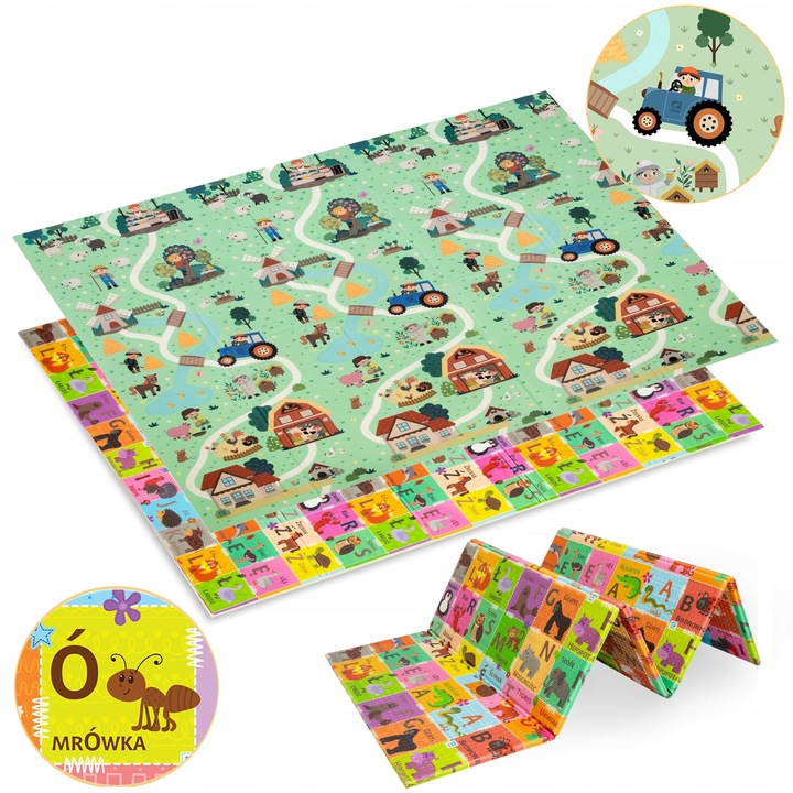 DUŻA MATA PIANKOWA SKŁADANA EDUKACYJNA DWUSTRONNA 180X200CM POLSKI ALFABET