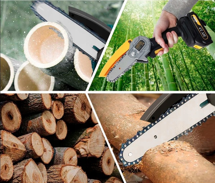 AKUMULATOROWA PILARKA PIŁA ŁAŃCUCHOWA 6 CALI 2x AKU 4 ŁAŃCUCHY 4 PROWADNICE