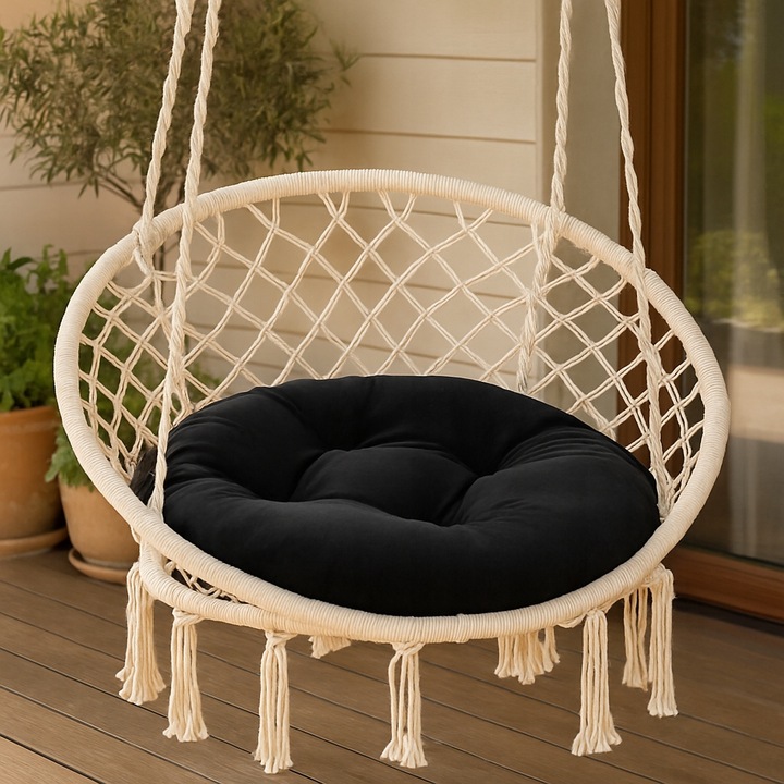 Poduszka na bocianie gniazdo okrągła aksamitna 60 cm CZARNA gruba huśtawka