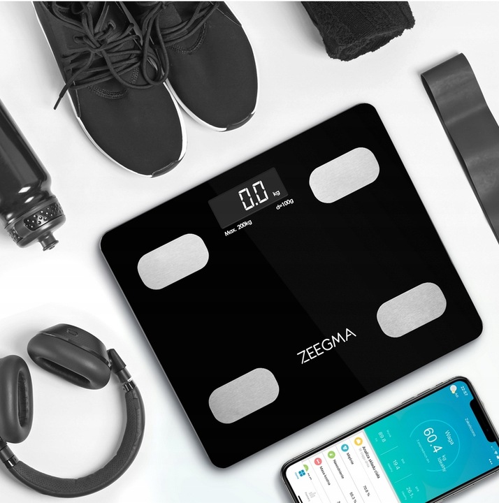 INTELIGENTNA WAGA ŁAZIENKOWA BLUETOOTH ANALITYCZNA APLIKACJA ZEEGMA 17W1