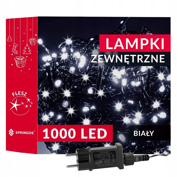 LAMPKI CHOINKOWE 1000LED ZEWNĘTRZNE KURTYNA ŚWIETLNA IP44 BIAŁE ZIMNE FLASH