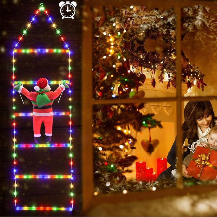 6 drabin Święty Mikołaj Na Drabinie Dekoracja Świąteczna Ozdoba LED Z Timer