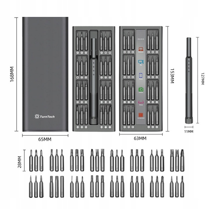 Śrubokręt precyzyjny TurnTech z zestawem końcówek 48 in 1 ALU