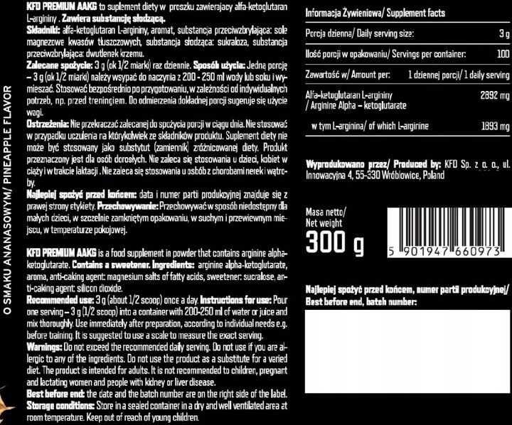 KFD PREMIUM AAKG - 300 G (ARGININA)