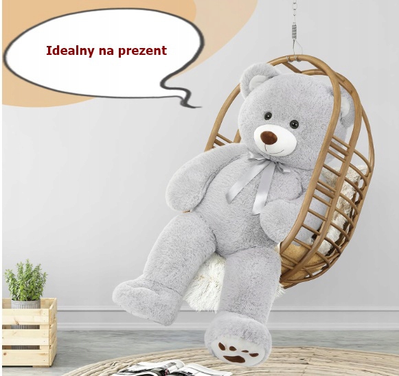 Duży miś pluszowy 120 cm kolor szary haft stopa