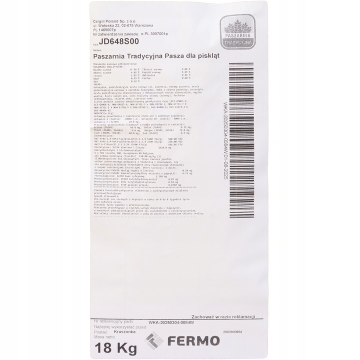 Pasza dla piskląt na odchów 0-8 tyg. karma pisklę startowa kruszonka 18 kg