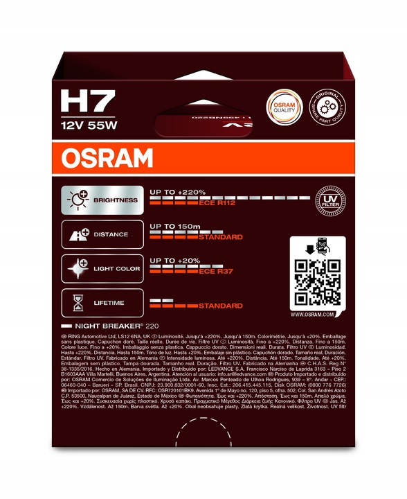 Osram Żarówki Samochodowe H7 Night Breaker Laser +220% +150m + USB