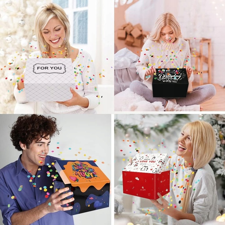 PUDEŁKO OZDOBNE PREZENTOWE DIY NIESPODZIANKA WYBUCH URODZINY +2X KONFETTI