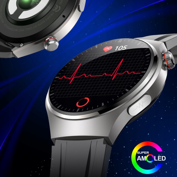 SMARTWATCH ZEGAREK MĘSKI EKG POMIAR CUKRU HRV ROZMOWY 3 PASKI SZKŁO MENU PL