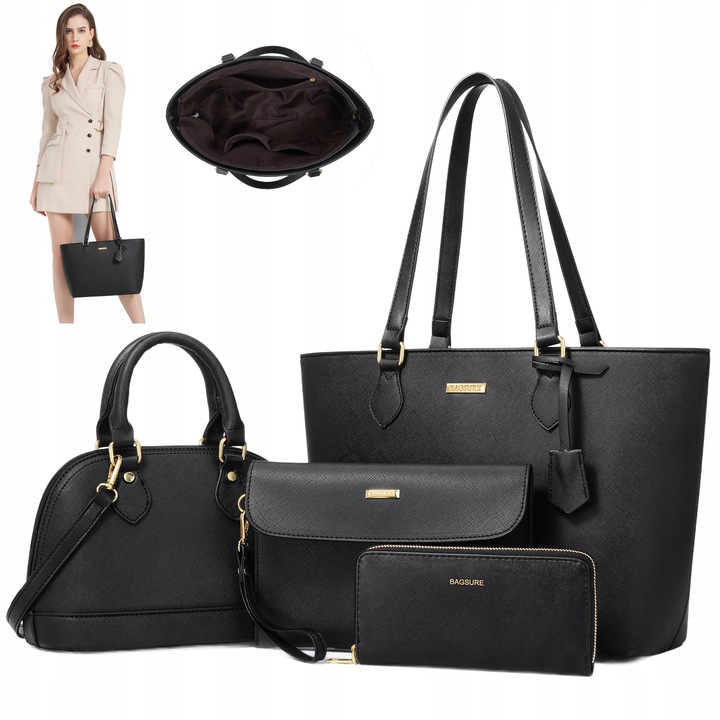 ZESTAW TOREBEK DAMSKICH 4W1 – STYLOWE TOREBKI NA CO DZIEŃ I DO PRACY CZARNY