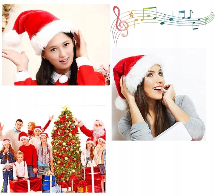 INTERAKTYWNA CZAPKA MIKOŁAJA TAŃCZĄCA GRAJĄCA ZABAWNA DEKORACJA ŚWIĄTECZNA