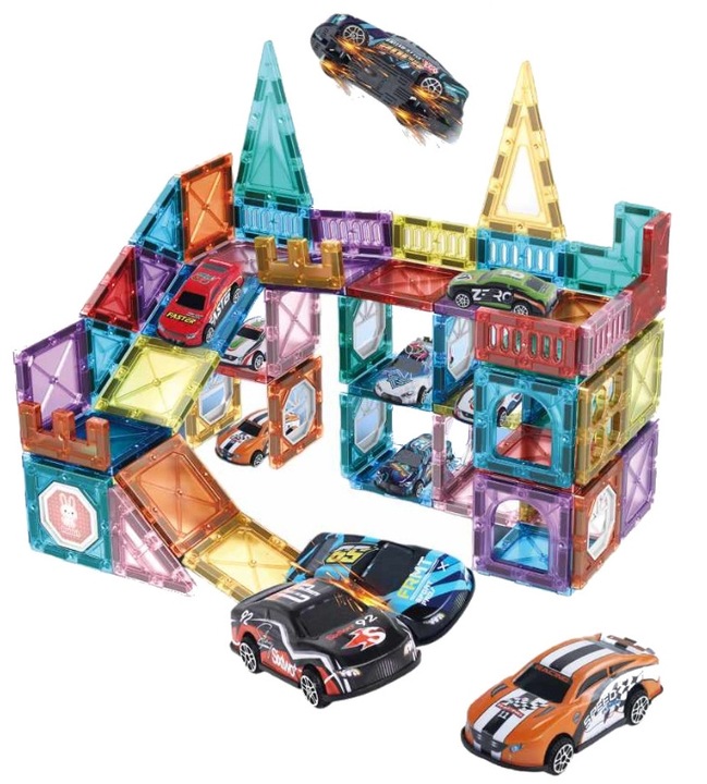 KLOCKI MAGNETYCZNE KONSTRUKCYJNE EDUKACYJNE DLA DZIECKA TOR SAMOCHODOWY 82E