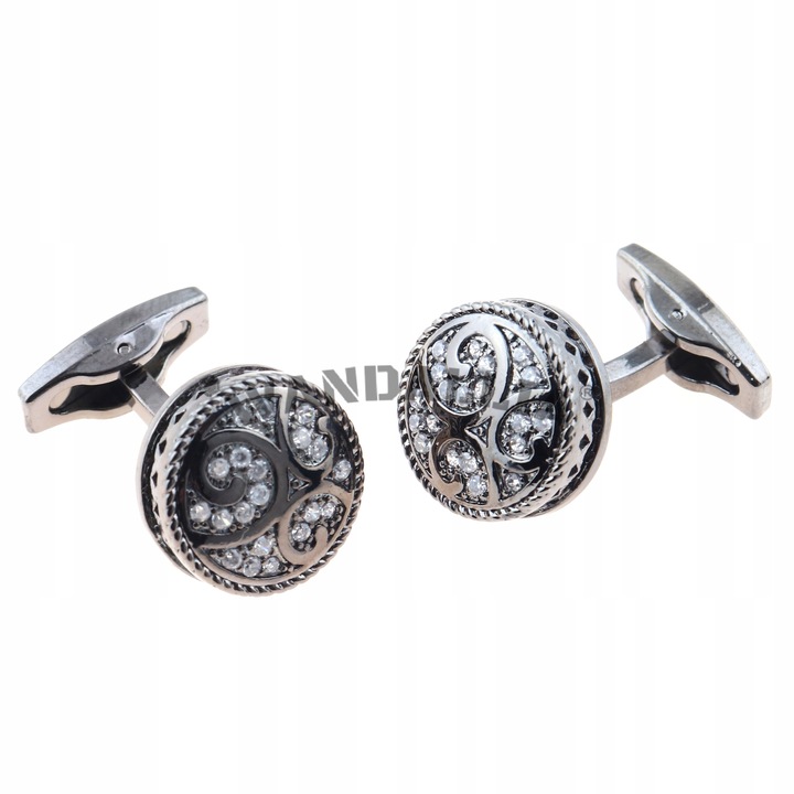 WANDALLIA Spinki do mankietów SP-MN-416 Okrągłe Czarne Klasyczne Ślubne